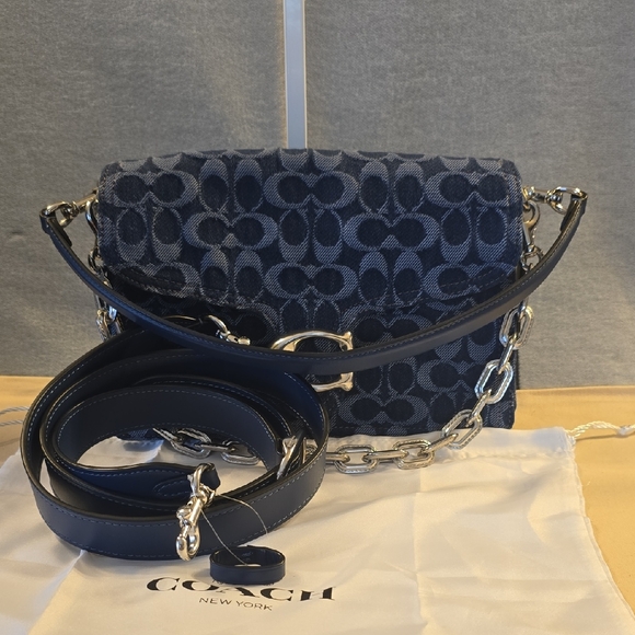 Coach Handbags - Coach Navy Signature Jacquard Crossbody Bag with Silver Hardware